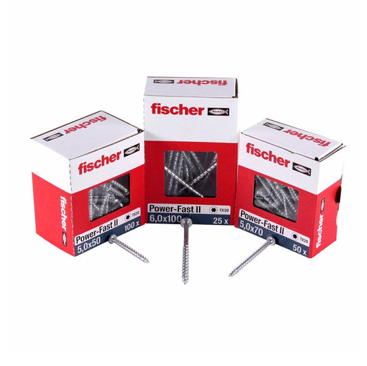 Fischer Power-Fast II FPF II Vis à bois aggloméré 4,0x15mm,Tête ronde, Torx, Filetage total, Zingué blanc, Passivé bleu, 200pcs. (670233)