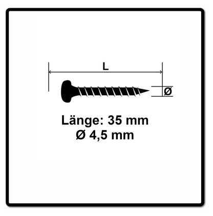 Fischer Power-Fast II FPF II Vis à bois aggloméré 4,5x35mm,Tête ronde, Torx, Filetage total, Zingué blanc, Passivé bleu, 200 pcs. (670331)