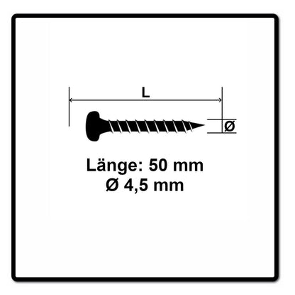 Fischer Power-Fast II FPF II Vis à bois aggloméré 4,5x50mm, Tête ronde, Torx, Filetage total, Zingué et passivé bleu, 300 pcs. (670333)