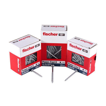 Fischer Power-Fast II FPF II Vis à bois aggloméré 5,0x16 mm, 200 pcs. Pan Head, empreinte Torx, filetage total, zingué et passivé bleu ( 670434 )