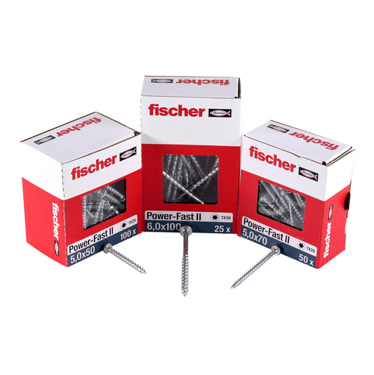 Fischer Power-Fast II FPF II Vis à bois aggloméré 5,0x20 mm, 200 pcs., tête ronde, empreinte Torx, filetage total, zingué et passivé bleu ( 670435 )