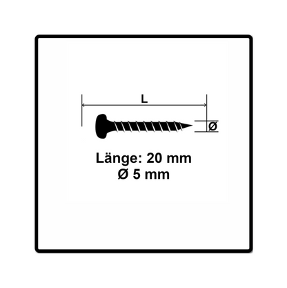 Fischer Power-Fast II FPF II Vis à bois aggloméré 5,0x20 mm, 200 pcs., tête ronde, empreinte Torx, filetage total, zingué et passivé bleu ( 670435 )