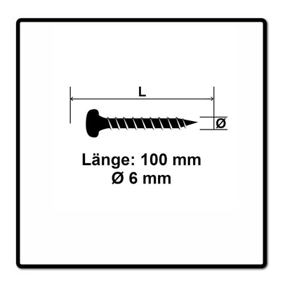 Fischer Power-Fast II FPF II Spanplattenschraube 6,0x100 mm 25 Stück ( 670533 ) Pan Head mit Torx Teilgewinde galvanisch verzinkt, blau passiviert