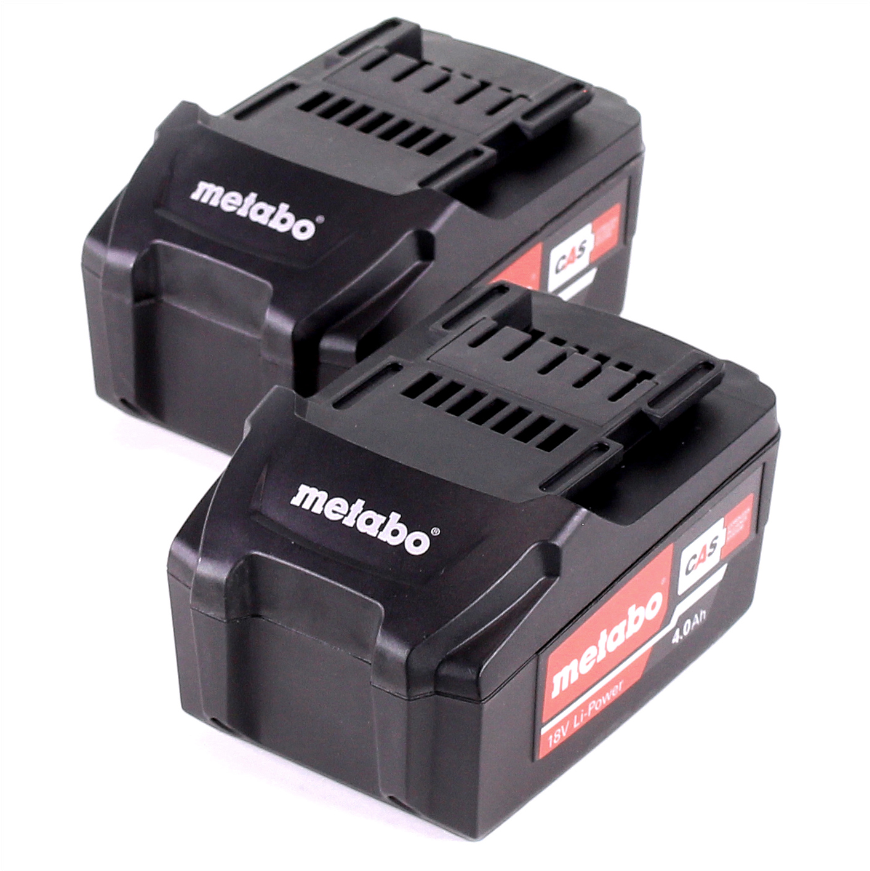 Metabo Set de batterie : 2x Batteries Li-Power 4,0 Ah 18 V CAS Li-Ion - indicateur de capacité de charge (2x 625591000)