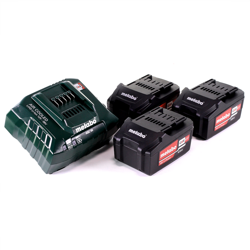 Metabo Set de base 3x Batteries Li-Power 4,0 Ah 18V CAS Li-Ion + Chargeur ASC 55 (3x 625591000) (627044000)