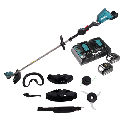 Makita DUR 368 LPT2 Akku Rasentrimmer 36V ( 2x18V ) Brushless + 2x Akku 5,0Ah + Doppelladegerät