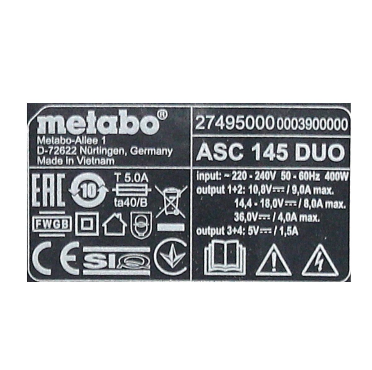 Kit de base Metabo 2x batterie Li-Power 18 V 4,0 Ah CAS batterie Li-Ion (2x 625591000) + double chargeur ASC 145 DUO (627495000)