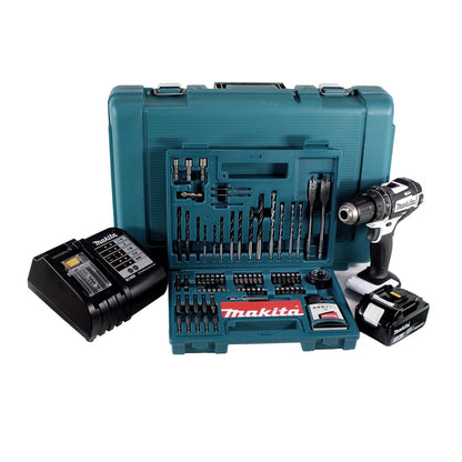 Makita DHP 482 SFK W Akku Schlagbohrschrauber 18 V 62Nm + 1x Akku 3,0Ah + Ladegerät + 100 tlg. Bit Bohrer Set + Koffer - Toolbrothers