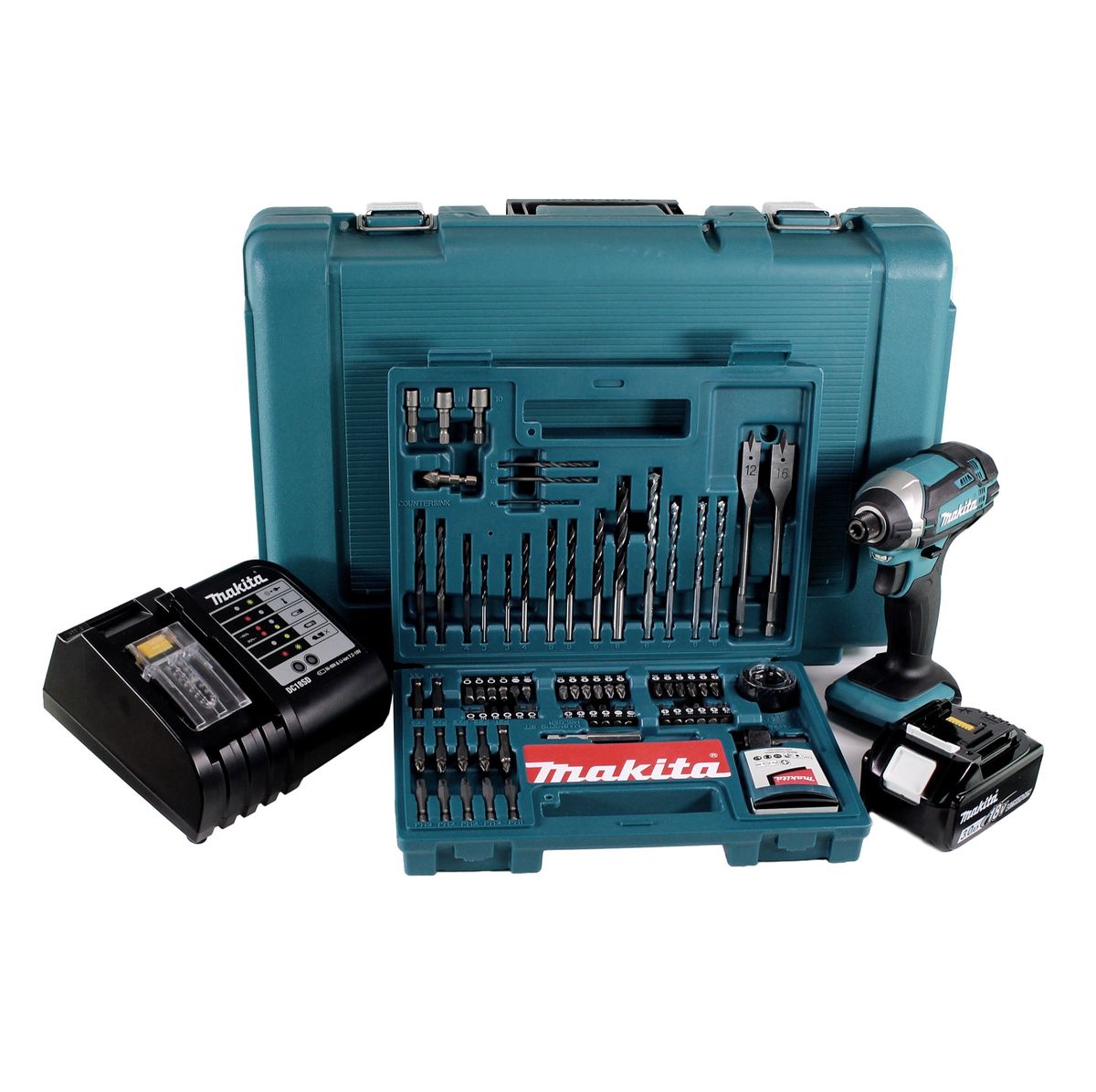 Makita DTD 152 SFK Akku Schlagschrauber 18V 165Nm 1/4" + 1x Akku 3,0Ah + Ladegerät + 100 tlg. Bit Bohrer Set + Koffer