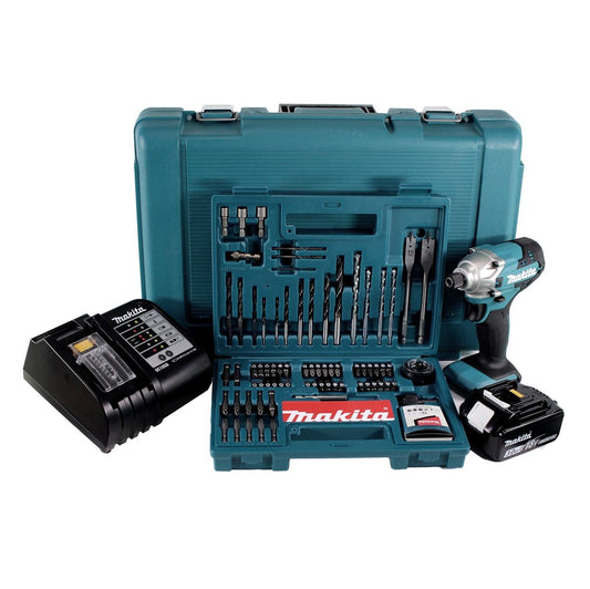 Makita DTD 156 SFK Akku Schlagschrauber 18V 155Nm 1/4" + 1x Akku 3,0Ah + Ladegerät + 100 tlg. Bit Bohrer Set + Koffer - Toolbrothers