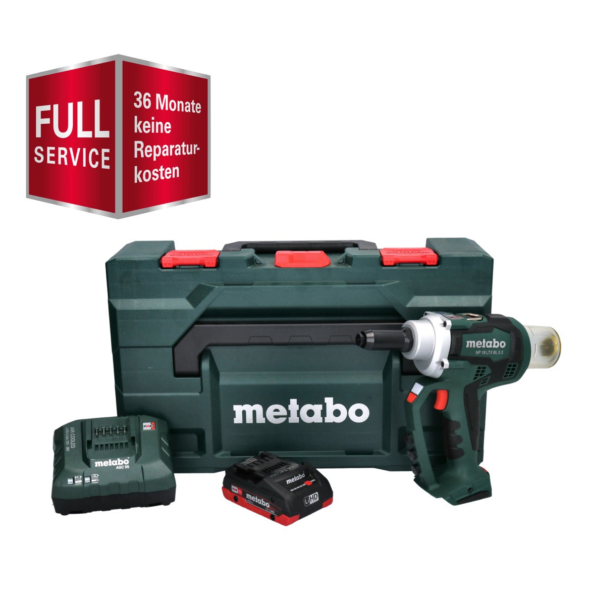 Metabo NP 18 LTX BL 5.0 Riveteuse sans fil 10 kN 18V Brushless + 1x Batteries LiHD 4,0 Ah + Chargeur + Coffret MetaBOX