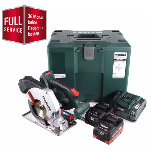 GRATIS 3 Jahre Full Service Rundum Schutz Metabo MKS 18 LTX 58 Akku Metall Handkreissäge 18V 165 mm + 2x Akku 5,5Ah + Ladegerät + MetaLoc