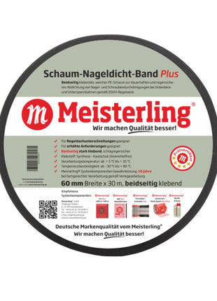 Meisterling Ruban d'étanchéité en mousse pour clous plus 3 mm x 60 mm x 30 m (006050000110)