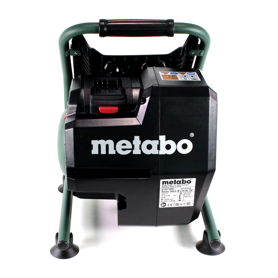 Compresseur à batterie Metabo Power 160-5 18 LTX BL OF 18 V 8,0 bar sans balais + 1x batterie LiHD 4,0 Ah - sans chargeur