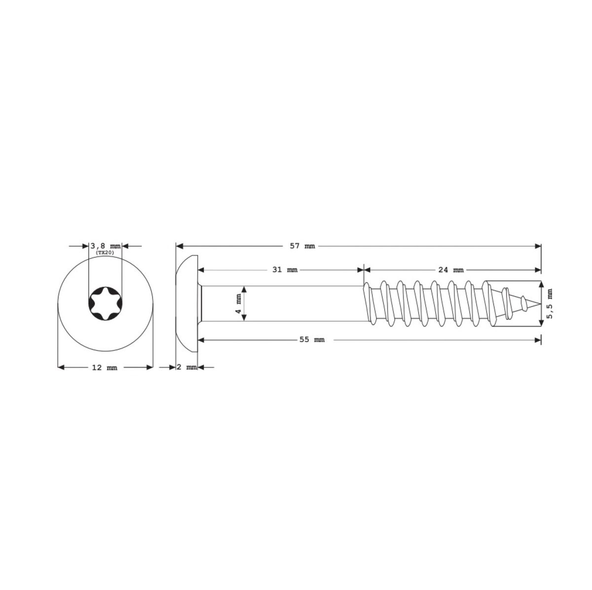 Meisterling Vis de façade 5,5x55 mm, 100 pcs., tête plate 12 mm, filetage partiel, empreinte Torx, acier inoxydable V4A, anthracite (010030000421)