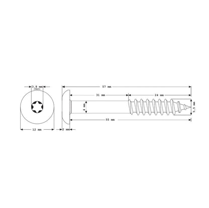 Meisterling Vis de façade 5,5x55 mm, 100 pcs., tête plate 12 mm, filetage partiel, empreinte Torx, acier inoxydable V4A, anthracite (010030000421)