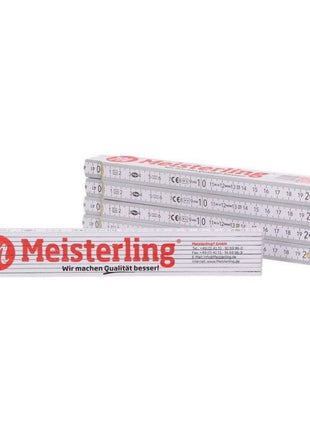 Meisterling Zollstock Gliedermaßstab weiß mit roter Schrift ( 090100000031 )  2m mit Winkelgradskala und Stahlfedern