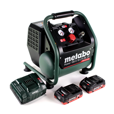 Metabo Power 160-5 18 LTX BL OF Akku Kompressor 18 V 8,0 bar Brushless + 2x LiHD Akkupack 4,0 Ah + Ladegerät