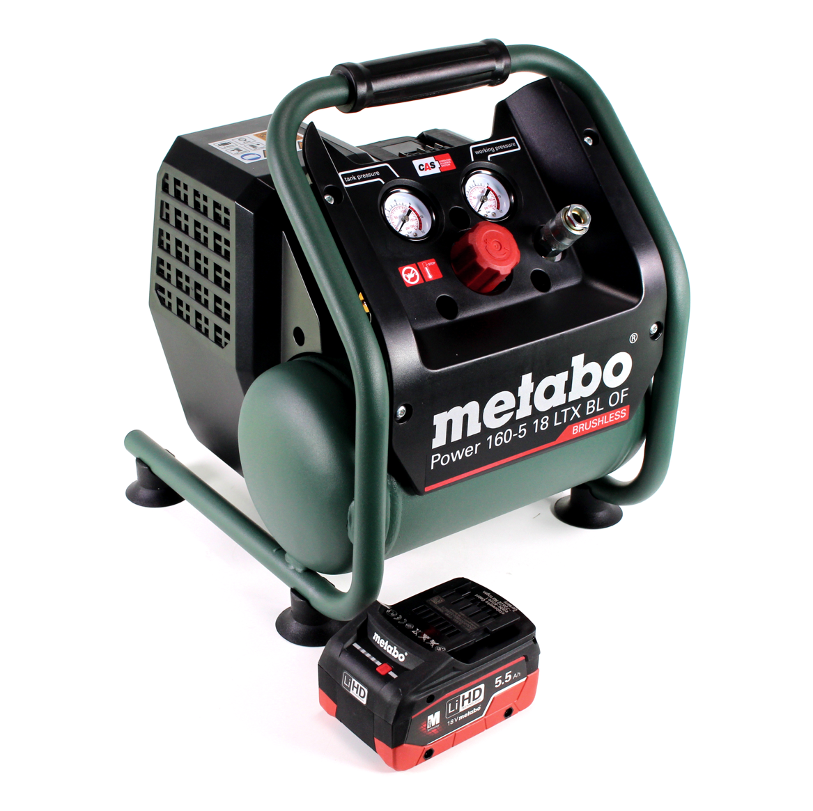 Compresseur à batterie Metabo Power 160-5 18 LTX BL OF 18 V 8,0 bar sans balais + 1x batterie LiHD 5,5 Ah - sans chargeur