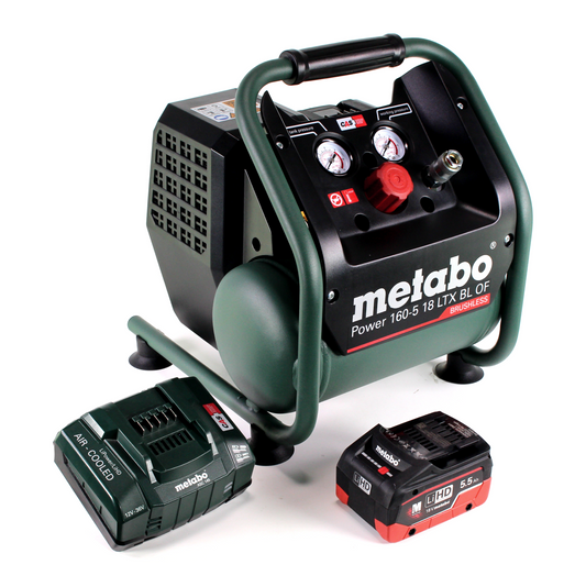 Compresseur à batterie Metabo Power 160-5 18 LTX BL OF 18 V 8,0 bar sans balais + 1x batterie LiHD 5,5 Ah + chargeur