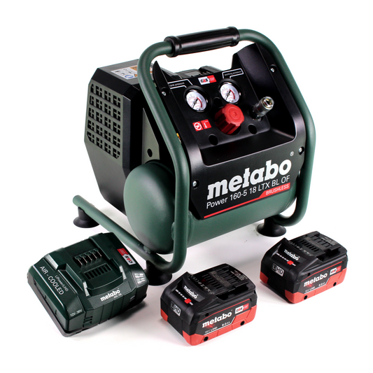 Compresseur à batterie Metabo Power 160-5 18 LTX BL OF 18 V 8,0 bar sans balais + 2 batteries LiHD 8,0 Ah + chargeur