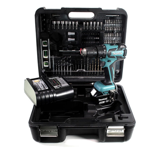 Makita DHP 459 SGTK perceuse à percussion sans fil 18 V 45 Nm sans balais + 1 batterie 6,0 Ah + chargeur + jeu d'accessoires 101 pièces + mallette