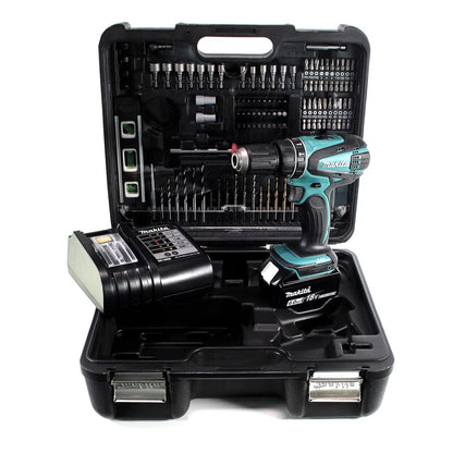 Makita DHP 456 SGTK perceuse à percussion sans fil 18 V 50 Nm + 1 batterie 6,0 Ah + chargeur + jeu d'accessoires 101 pièces + mallette