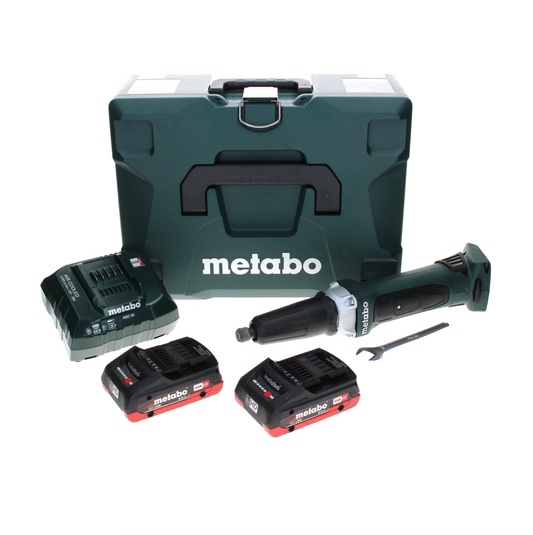 Meuleuse droite à batterie Metabo GA 18 LTX 18 V + 2x batterie LiHD 4,0 Ah + chargeur + MetaLoc