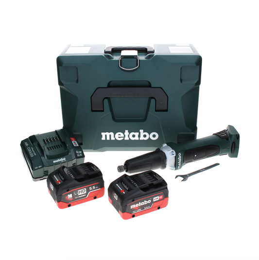 Metabo GA 18 LTX Akku Geradschleifer 18 V + 2x LiHD Akku 5,5 Ah + Ladegerät + MetaLoc