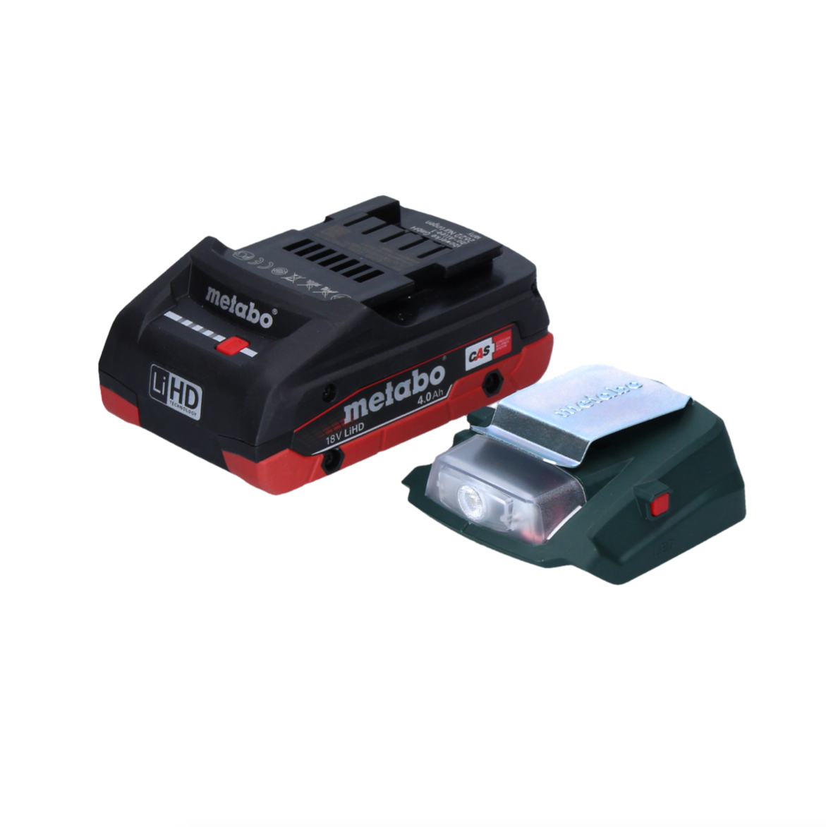 Metabo PA 14.4-18 LED-USB adaptateur secteur pour batterie, kit de base avec 1x batterie LiHD 4,0 Ah - sans chargeur