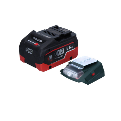 Metabo PA 14.4-18 LED-USB adaptateur secteur pour batterie, kit de base avec 1x batterie LiHD 5,5 Ah - sans chargeur