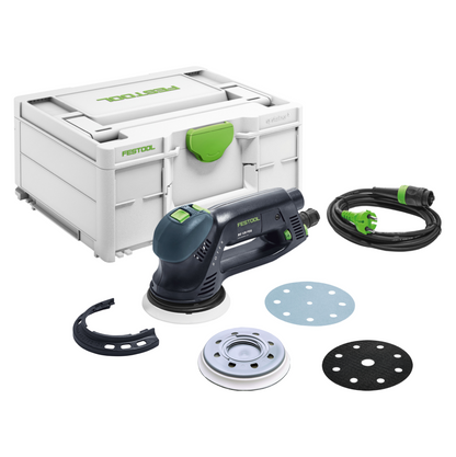 Festool Rotex RO 125 FEQ-Plus Getriebe-Exzenterschleifer 500 W 125 mm + Schleifteller + 200x Schleifscheiben Granat + Protection Pad + systainer - Toolbrothers