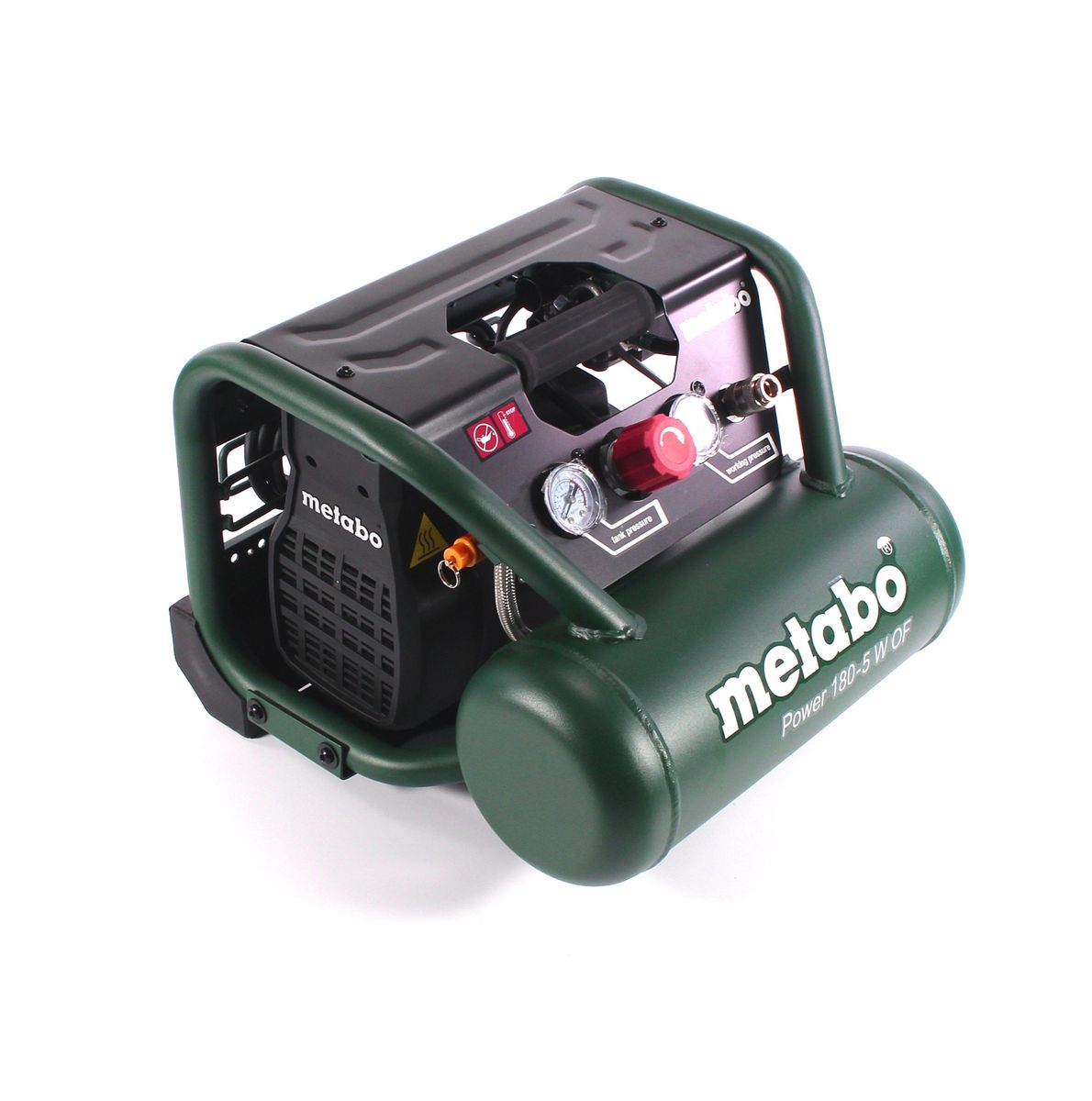 Metabo Power 180-5 W OF Kompressor 8 bar 1,1 kW + Spiralschlauch 7,5 m + Blaspistole + Reifenfüller