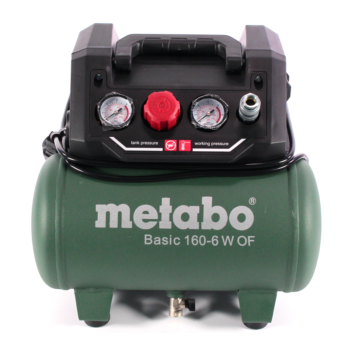 Metabo Basic 160-6 W OF Kompressor 900 W 8 bar + Prebena Spiralschlauch + Blaspistole + Reifenfüller