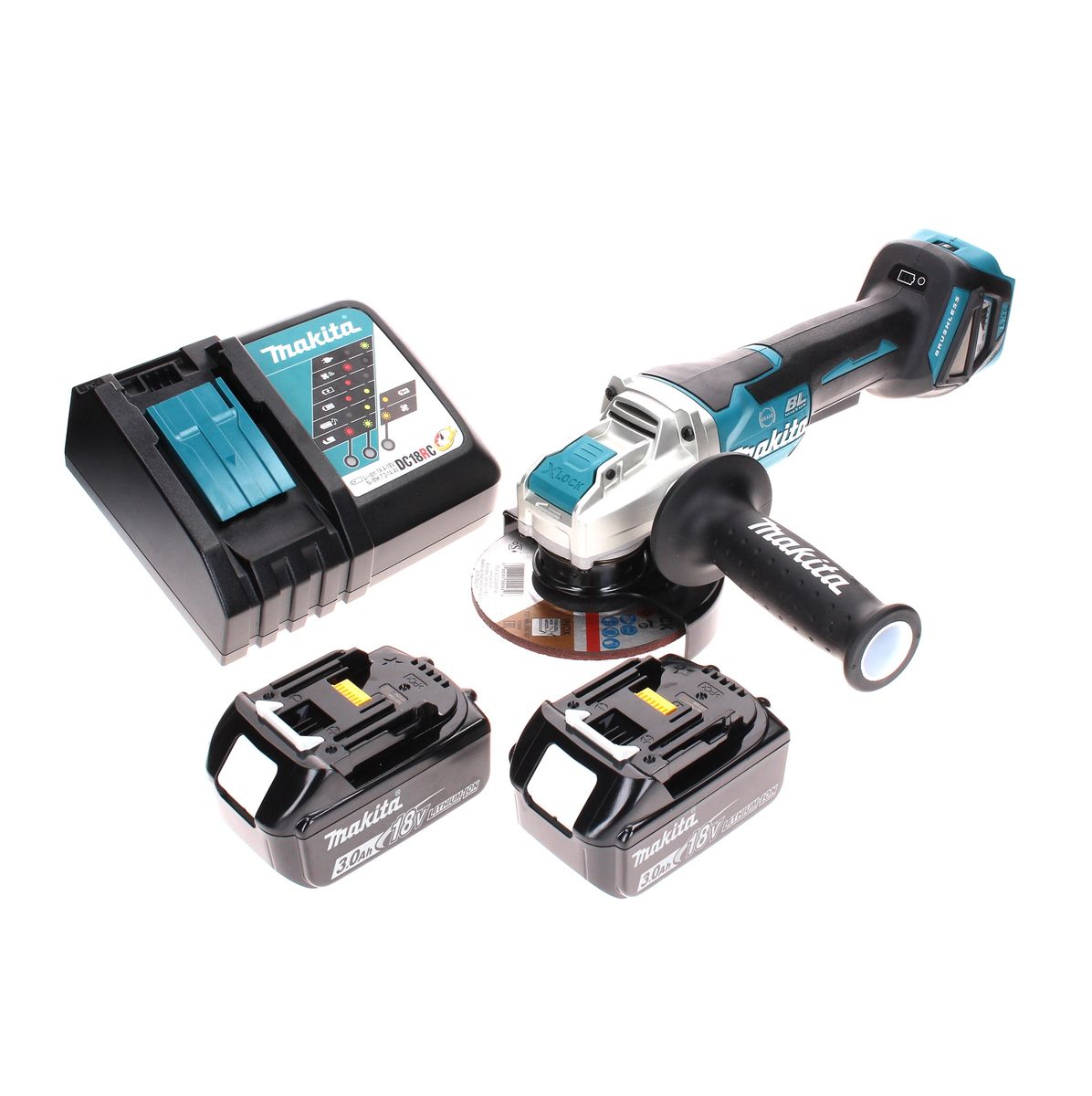 Makita DGA 519 RF Meuleuse d'angle sur batterie 18 V 125 mm sans balais X-Lock + 2x batteries 3,0 Ah + chargeur