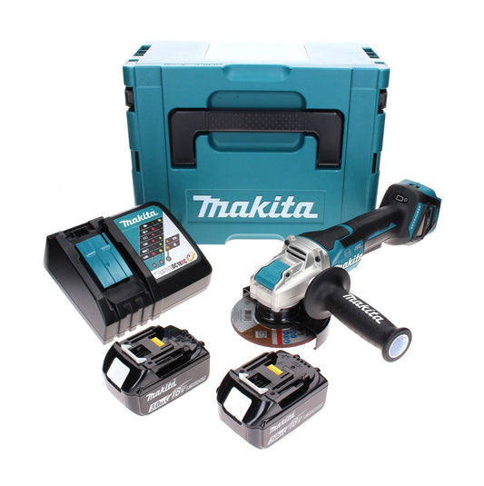 Makita DGA 519 RFJ Akku Winkelschleifer 18 V 125 mm Brushless X-Lock + 2x Akku 3,0 Ah + Ladegerät + Makpac