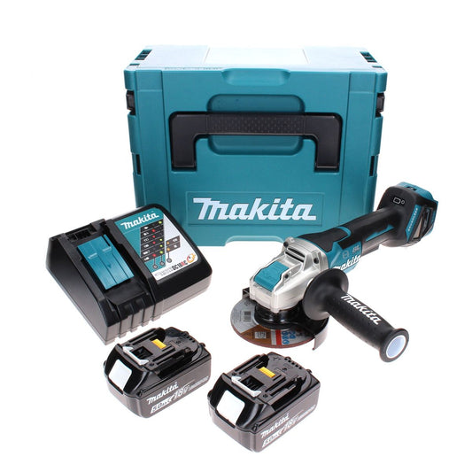 Makita DGA 519 RTJ Akku Winkelschleifer 18 V 125 mm Brushless X-Lock + 2x Akku 5,0 Ah + Ladegerät + Makpac