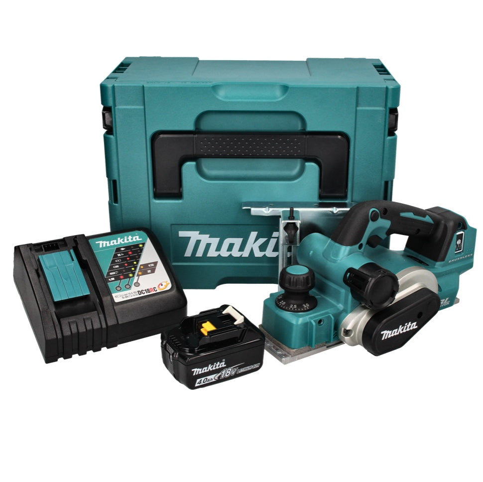 Makita DKP 181 RM1J Akku Hobel Falzhobel 82 mm 18 V Brushless + 1x Akku 4,0 Ah + Ladegerät + Makpac