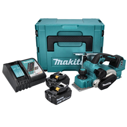 Makita DKP181RTJ Rabot sans fil 82mm 18V Brushless + 2x Batteries 5,0 Ah + Chargeur + Coffret Makpac