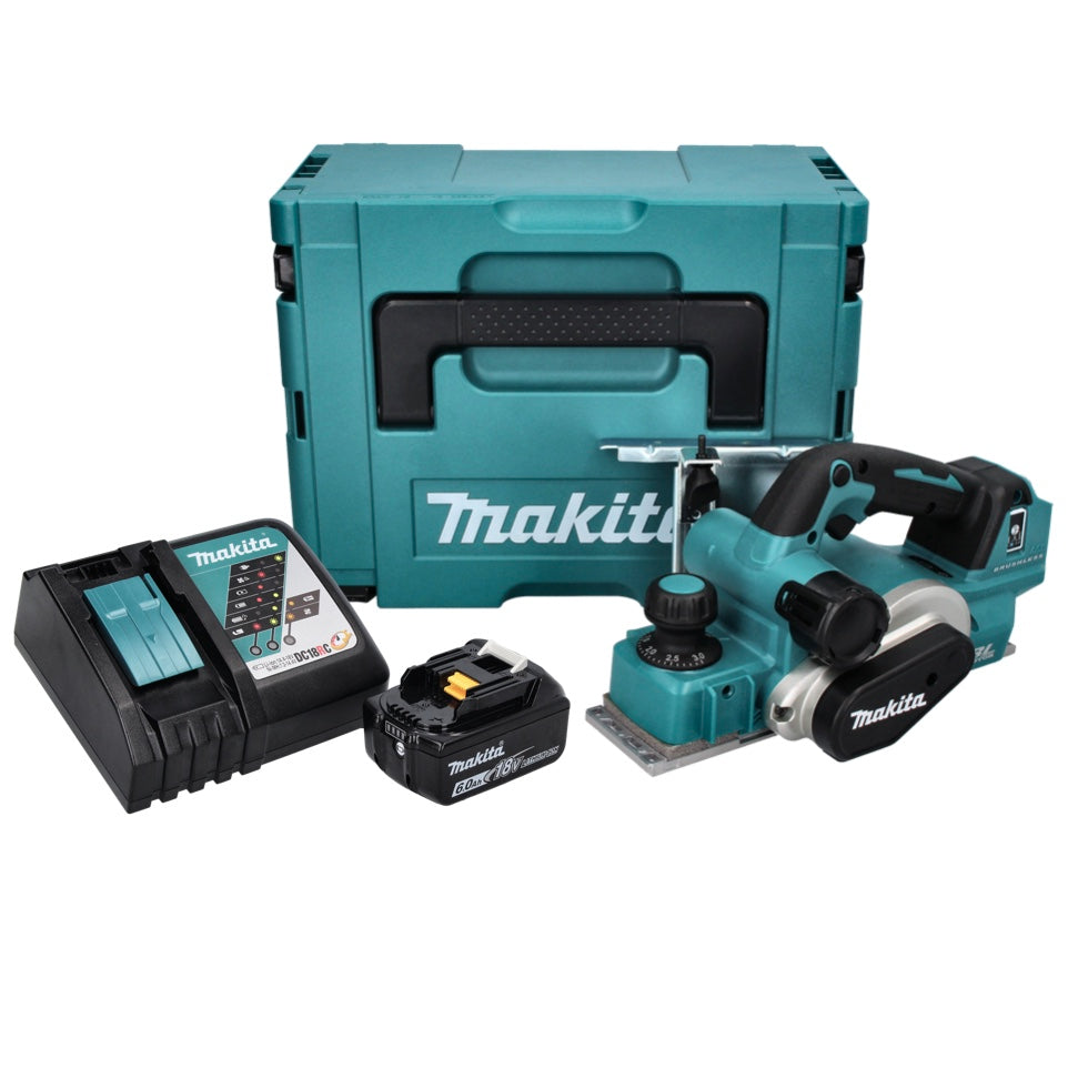 Makita DKP181RG1J Rabot sans fil 82mm 18V Brushless + 1x Batterie 6,0 Ah + Chargeur + Coffret Makpac