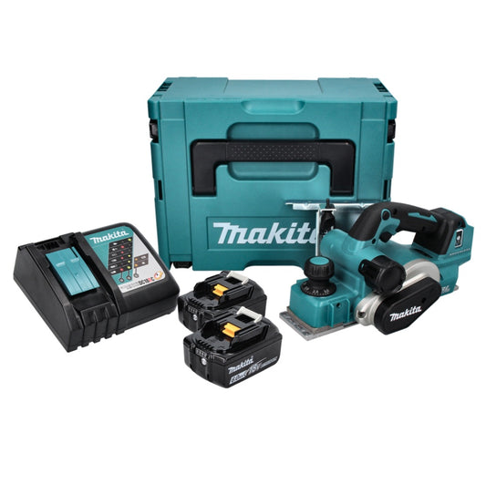 Makita DKP181RGJ Rabot sans fil 82mm 18V Brushless + 2x Batteries 6,0 Ah + Chargeur + Coffret Makpac