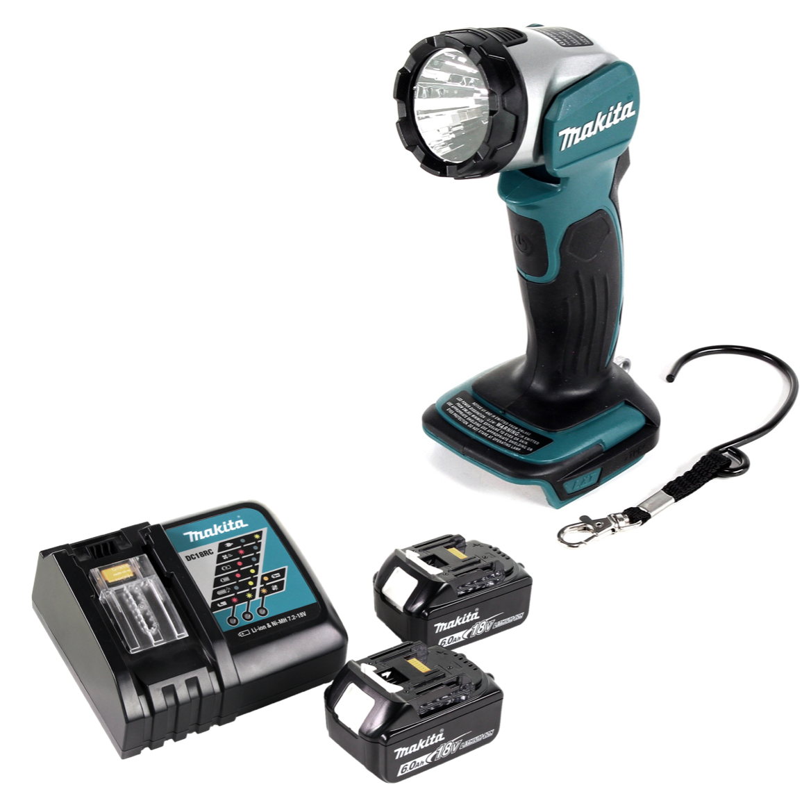 Lampe sur batterie Makita DML 802 RG pour batteries 14,4 et 18 V + 2x batteries 6,0 Ah + chargeur