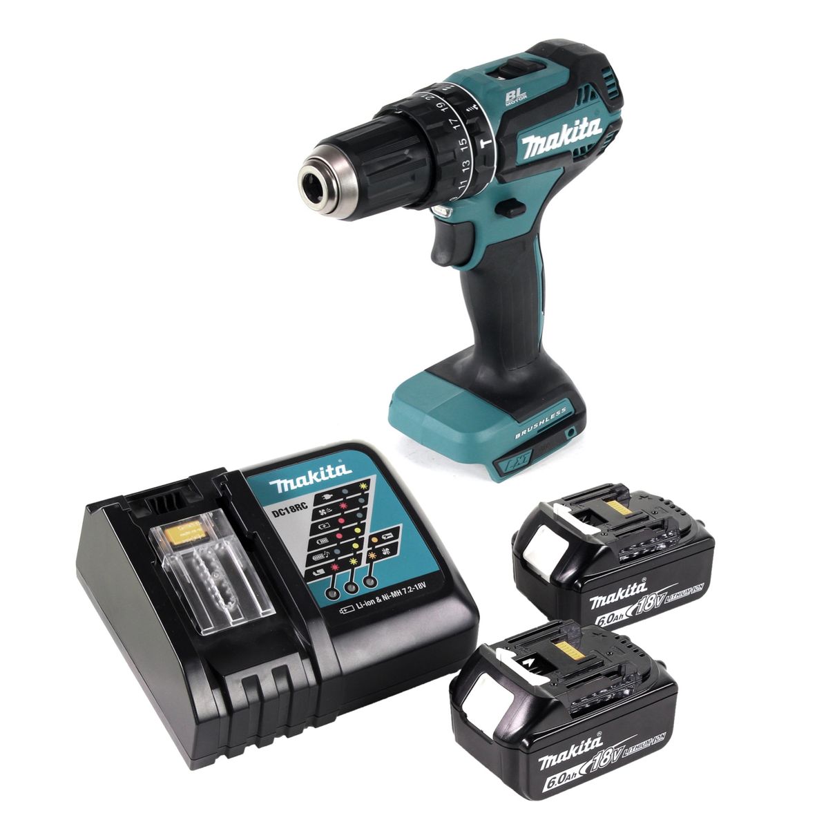 Makita DHP 485 RG Perceuse-visseuse à percussion sans fil 18 V 50 Nm brushless + 2x Batteries 6,0 Ah + Chargeur