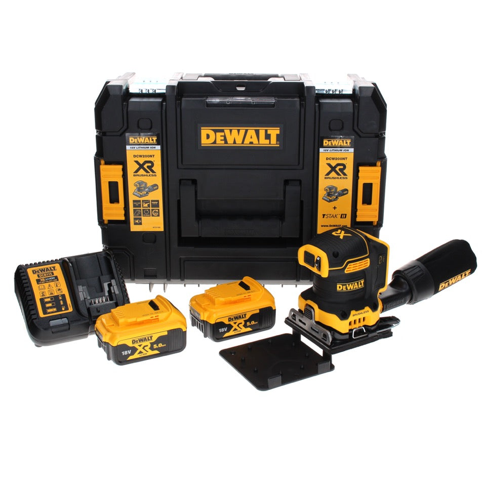 DeWalt DCW 200 P2 Akku Vibrationsschleifer 18 V 108x115 mm + 2x Akku 5,0 Ah + Ladegerät + TSTAK - Toolbrothers