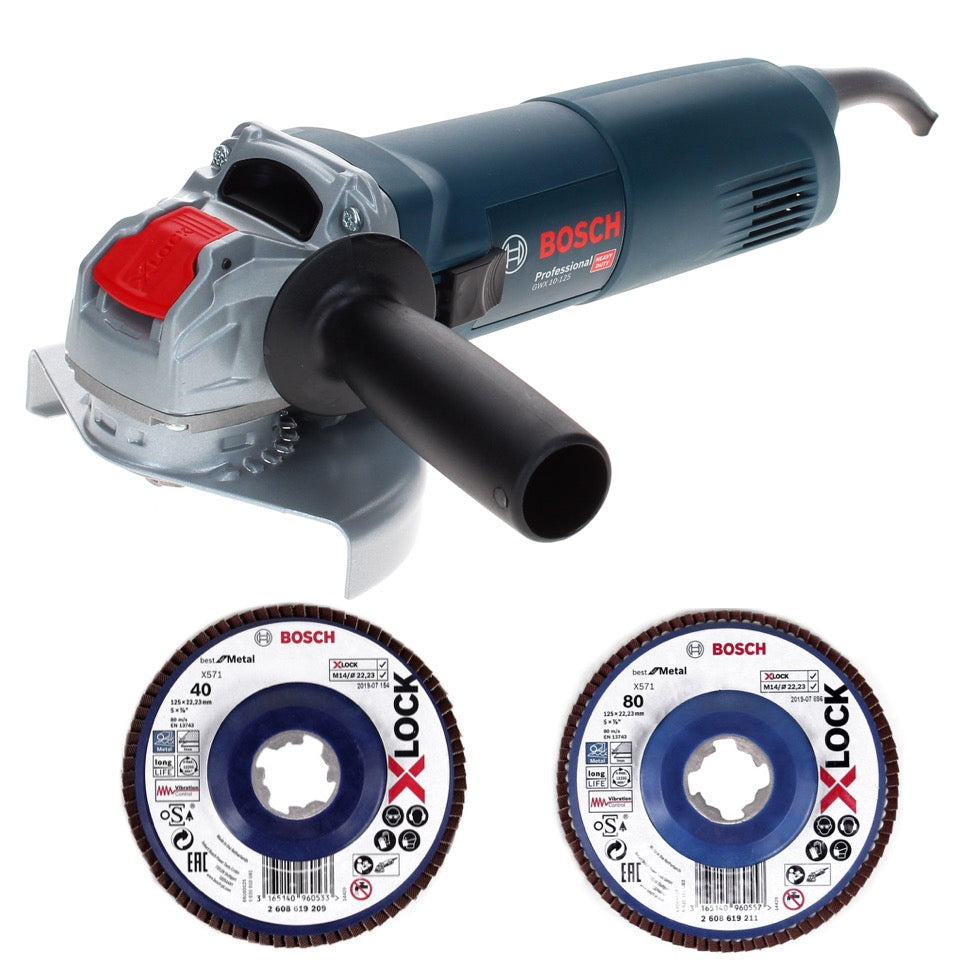 Meuleuse d'angle Bosch GWX 10-125 Professional 1000 W 125 mm X-Lock + disque à lamelles X571 K80 + disque à lamelles X571 K40