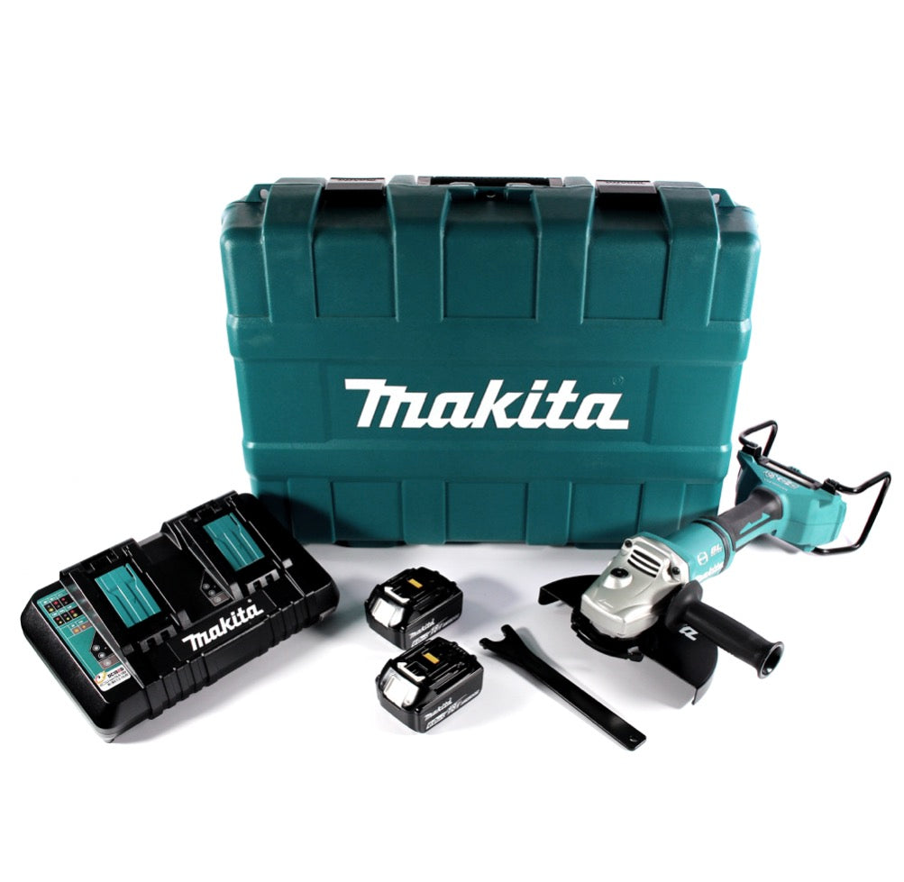 Makita DGA 900 PGK Meuleuse d'angle sur batterie 36 V (2x 18 V) 230 mm sans balais + 2x batterie 6,0 Ah + double chargeur + mallette