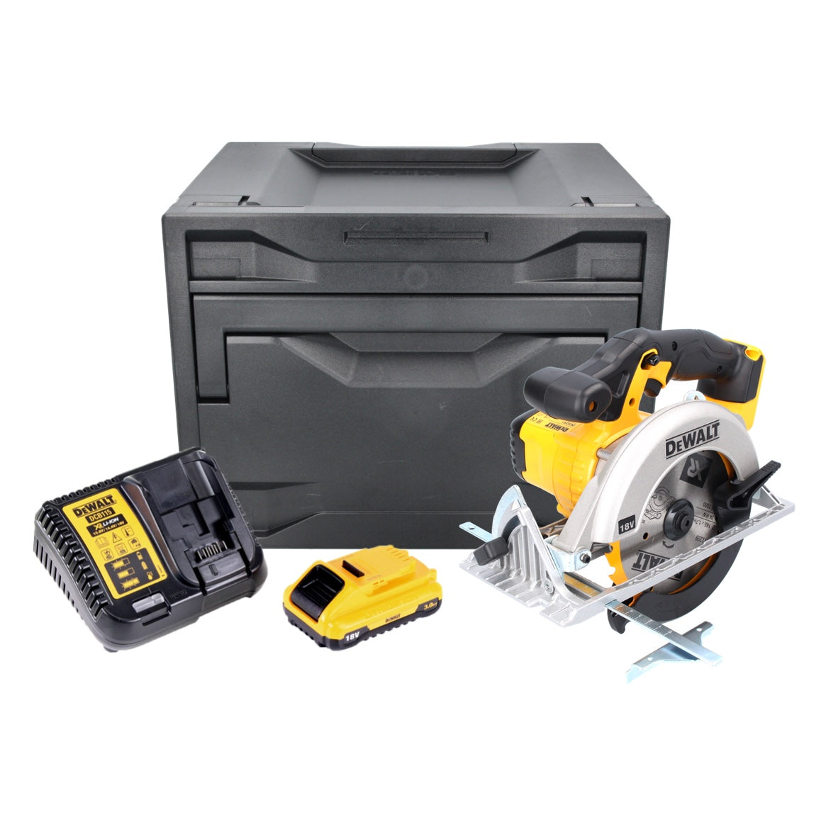 Scie circulaire sur batterie DeWalt DCS 391 L1D 18 V 165 mm + 1x batterie 3,0 Ah + chargeur + D-Box