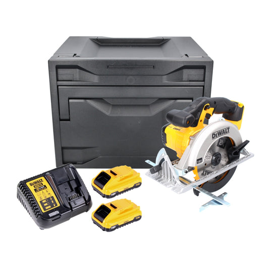 DeWalt DCS 391 L2D Akku Handkreissäge 18 V 165 mm + 2x Akku 3,0 Ah + Ladegerät + D-Box