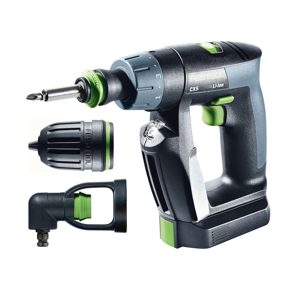 Festool CXS Li 2,6 Plus Akku Bohrschrauber 10,8 V 16 Nm ( 576093 ) + 2x Akku 2,6 Ah + Ladegerät + Winkelvorsatz + Systainer - Nachfolger von 564532 - Toolbrothers