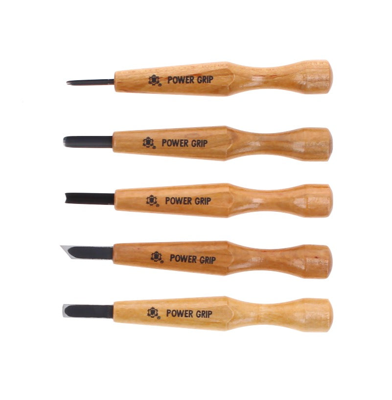 Shogun MIKISYO Power Grip Holz Schnitzmesser Kerbschnitzsatz / Zierschnitzsatz 5 tlg. Set ( PG-5 ) - Made in Japan - Toolbrothers